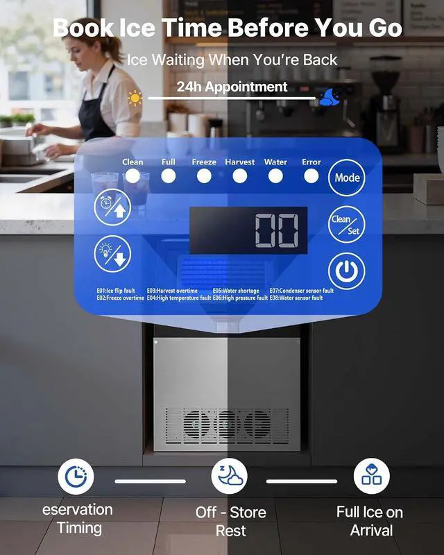 Alt view image 5 of 7 - Commercial Ice Maker Machine, 440 lbs/24h with 85 lbs Storage Capacity, Built-in/Freestanding/Under Counter, Stainless Steel Ice Maker with LED Display & Self-Cleaning, for Home Bar Restaurant