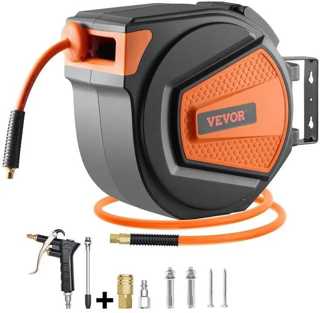 Main image of Retractable Air Hose Reel, 3/8IN x 65FT Hybrid Air Hose Max 300PSI, Air Compressor Hose Reel Auto-Rewind with 6.6 FT Lead in, Ceiling/Wall Mount Enclosed PP Reel & Built-in 180° Swivel Bracket