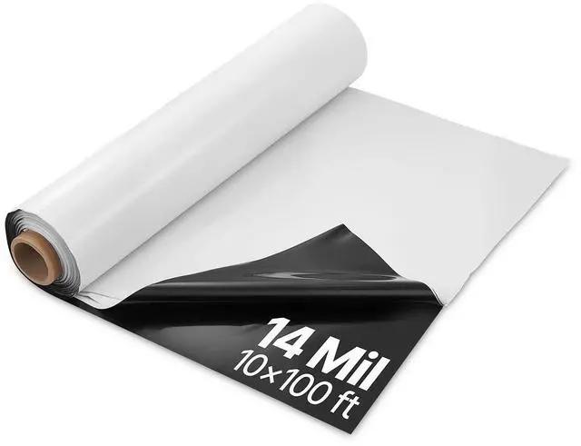 Main image of 14 Mil Plastic Sheeting Heavy Duty 10' x 100', Thick Plastic Sheeting Roll, Plastic Drop Cloth Painters Tarp Covering for Crawl Space Vapor Barrier, Black and White Double-Sided, Multi-Purpose