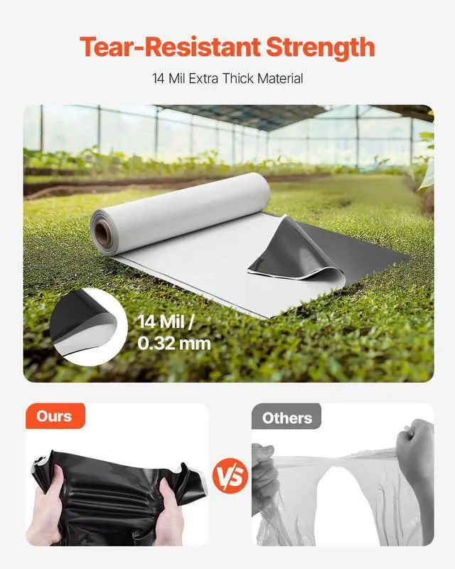 Alt view image 2 of 7 - 14 Mil Plastic Sheeting Heavy Duty 10' x 100', Thick Plastic Sheeting Roll, Plastic Drop Cloth Painters Tarp Covering for Crawl Space Vapor Barrier, Black and White Double-Sided, Multi-Purpose