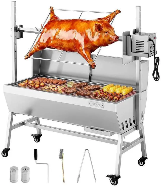 Main image of Rotisserie Grill, 38W Stainless Steel BBQ Outdoor Pig & Lamb Spit Roaster, 132 LBS Load Capacity Charcoal Spit Roaster with 7-Level Height, Electric Rotisserie Grill Kit for Camping Outdoor
