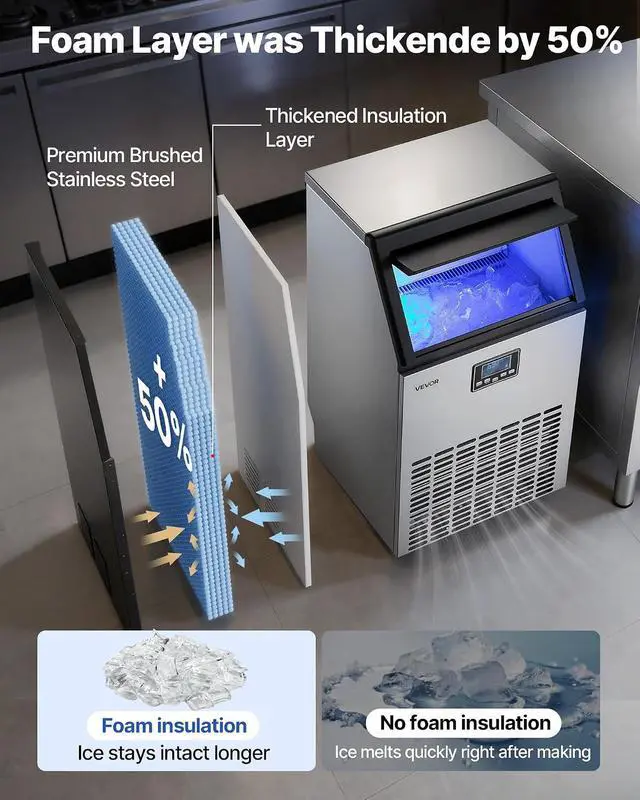 Alt view image 3 of 7 - Commercial Ice Maker Machine, 100 lbs/24h with 26 lbs Storage Capacity, Crescent Ice,Built-in/Freestanding/Under Counter, Stainless Steel Ice Maker with LED Display for Home Bar Restaurant