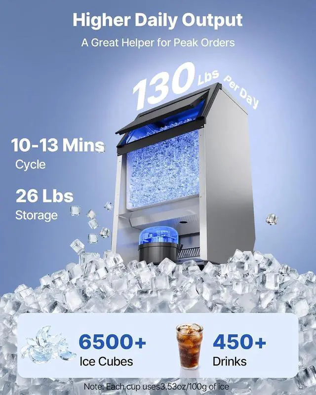 Alt view image 2 of 7 - Commercial Ice Maker Machine, 100 lbs/24h with 26 lbs Storage Capacity, Crescent Ice,Built-in/Freestanding/Under Counter, Stainless Steel Ice Maker with LED Display for Home Bar Restaurant