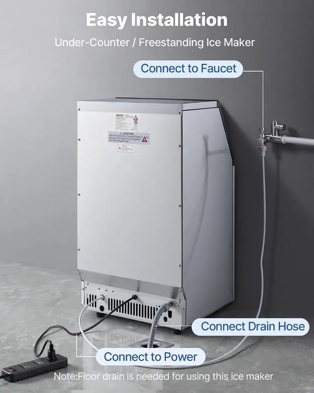 Alt view image 6 of 7 - Commercial Ice Maker Machine, 100 lbs/24h with 26 lbs Storage Capacity, Crescent Ice,Built-in/Freestanding/Under Counter, Stainless Steel Ice Maker with LED Display for Home Bar Restaurant