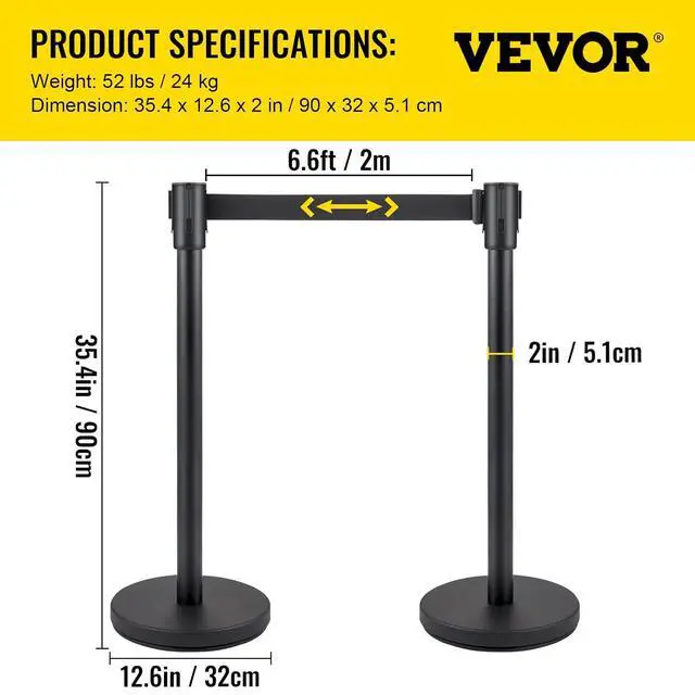 Alt view image 7 of 7 - Crowd Control Stanchion, Set of 4 Pieces Stanchion Set, Stanchion Set with 6.6 ft/2 m Black Retractable Belt, Black Crowd Control Barrier w/Concrete and Metal Base - Easy Connect Assembly