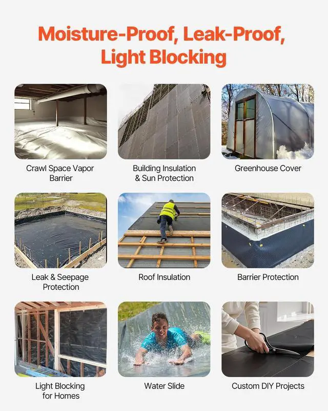 Alt view image 4 of 7 - 10 Mil Plastic Sheeting Heavy Duty 5' x 100', Thick Plastic Sheeting Roll, Plastic Drop Cloth Painters Tarp, Polyethylene Covering for Crawl Space Vapor Barrier, Multi-Purpose, Black