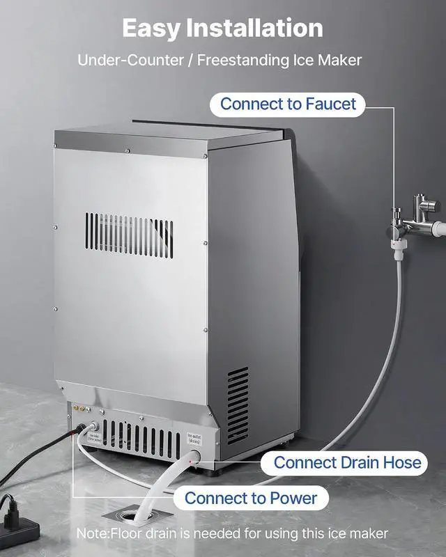 Alt view image 6 of 7 - Commercial Ice Maker Machine, 80 lbs/24h with 13 lbs Storage Capacity, Countertop/Freestanding/Under Counter, Stainless Steel Ice Maker with LED Display & Self-Cleaning, for Home Bar Restaurant