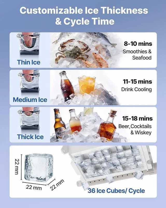 Alt view image 4 of 7 - Commercial Ice Maker Machine, 100 lbs/24h with 30 lbs Storage Capacity, Built-in/Freestanding/Under Counter, Stainless Steel Ice Maker with LED Display & Self-Cleaning, for Home Bar Restaurant
