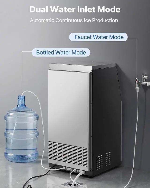 Alt view image 6 of 7 - Commercial Ice Maker Machine, 120 lbs/24h with 30 lbs Storage Capacity, Built-in/Freestanding/Under Counter, Stainless Steel Ice Maker with LED Display & Self-Cleaning, for Home Bar Restaurant