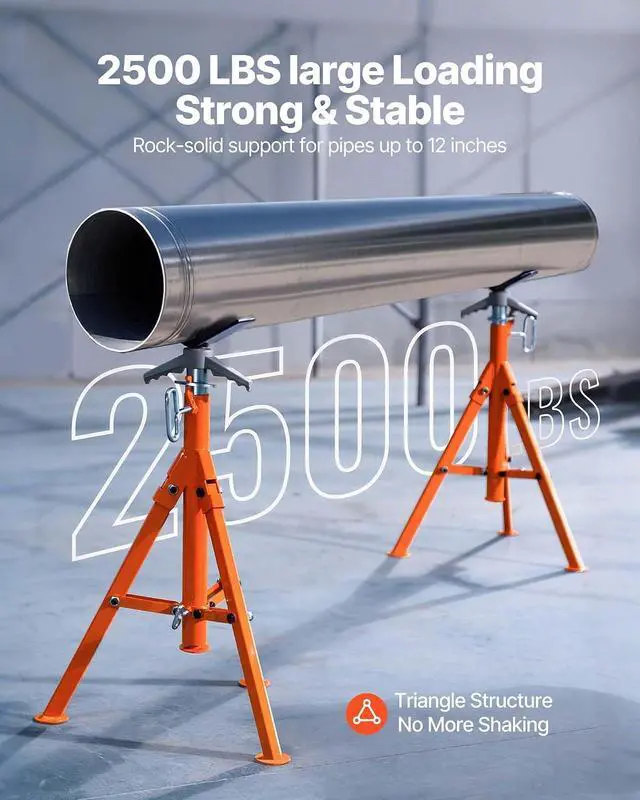 Alt view image 2 of 7 - Pipe Stand, 2500LBS Heavy Duty Pipe Stands, 27.2"-52" Height Adjustable V Head Pipe Stand, 45# Steel Folding Portable Stand for 1/2 in to 12 in Pipes Supporting