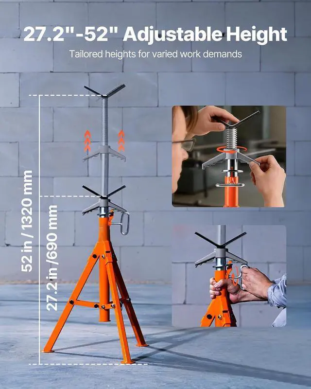 Alt view image 3 of 7 - Pipe Stand, 2500LBS Heavy Duty Pipe Stands, 27.2"-52" Height Adjustable V Head Pipe Stand, 45# Steel Folding Portable Stand for 1/2 in to 12 in Pipes Supporting