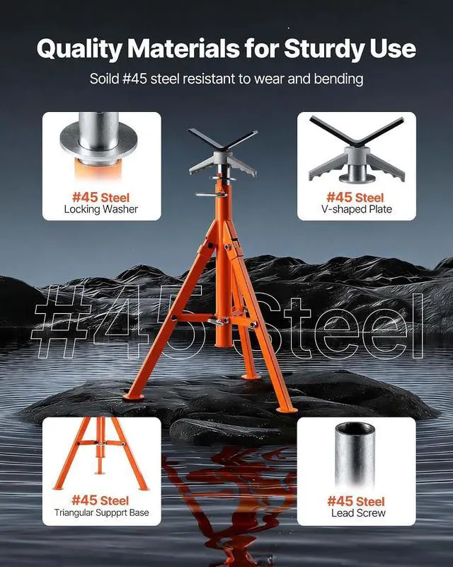 Alt view image 5 of 7 - Pipe Stand, 2500LBS Heavy Duty Pipe Stands, 27.2"-52" Height Adjustable V Head Pipe Stand, 45# Steel Folding Portable Stand for 1/2 in to 12 in Pipes Supporting