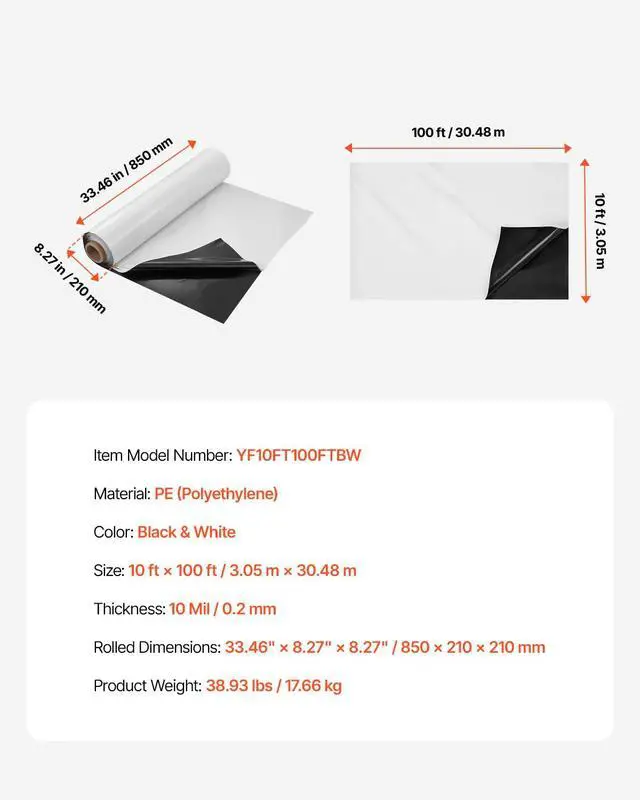 Alt view image 7 of 7 - 10 Mil Plastic Sheeting Heavy Duty 10' x 100', Thick Plastic Sheeting Roll, Plastic Drop Cloth Painters Tarp Covering for Crawl Space Vapor Barrier, Black and White Double-Sided, Multi-Purpose
