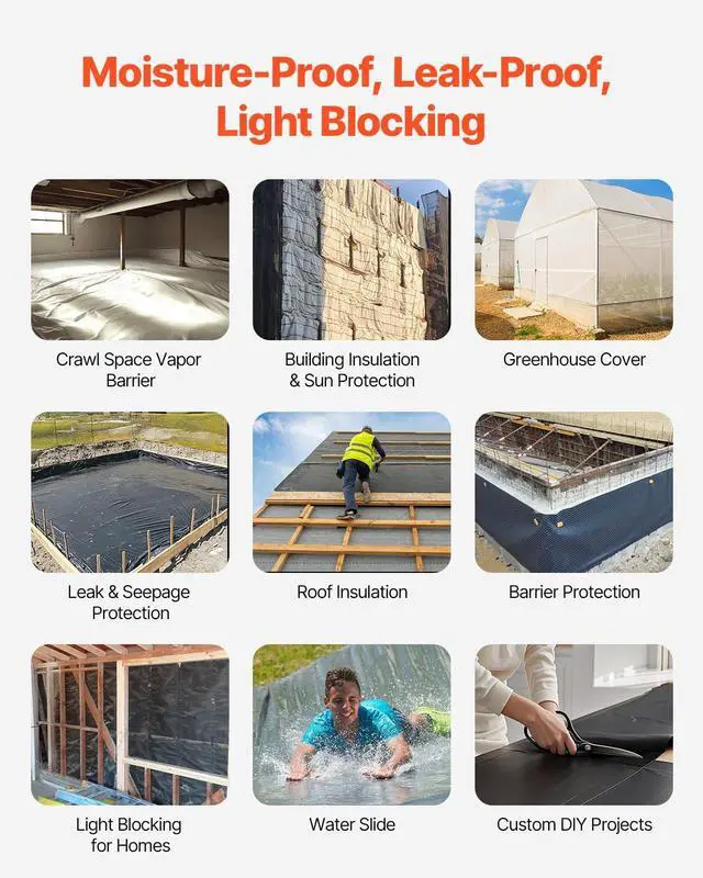 Alt view image 4 of 7 - 10' x 100' Plastic Sheeting Heavy Duty, 6 Mil Thick Plastic Sheeting Roll, Plastic Drop Cloth Painters Tarp Covering for Crawl Space Vapor Barrier, Black and White Double-Sided, Multi-Purpose