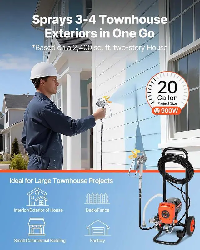 Alt view image 2 of 7 - Stand Airless Paint Sprayer, 900W, 3300PSI High Pressure Airless Sprayer with Cart, Cleaning Brush, Hose, Extension Rod, Nozzles, Electric Spray Paint Machine for Interior or Exterior of House