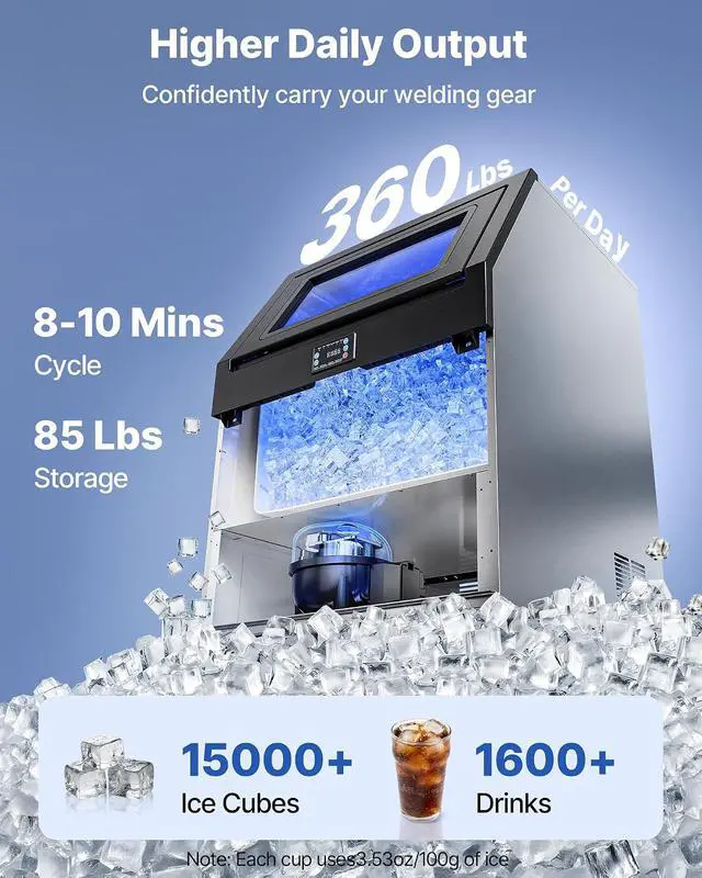 Alt view image 2 of 7 - Commercial Ice Maker Machine, 360 lbs/24h with 85 lbs Storage Capacity, Built-in/Freestanding/Under Counter, Stainless Steel Ice Maker with LED Display & Self-Cleaning, for Home Bar Restaurant