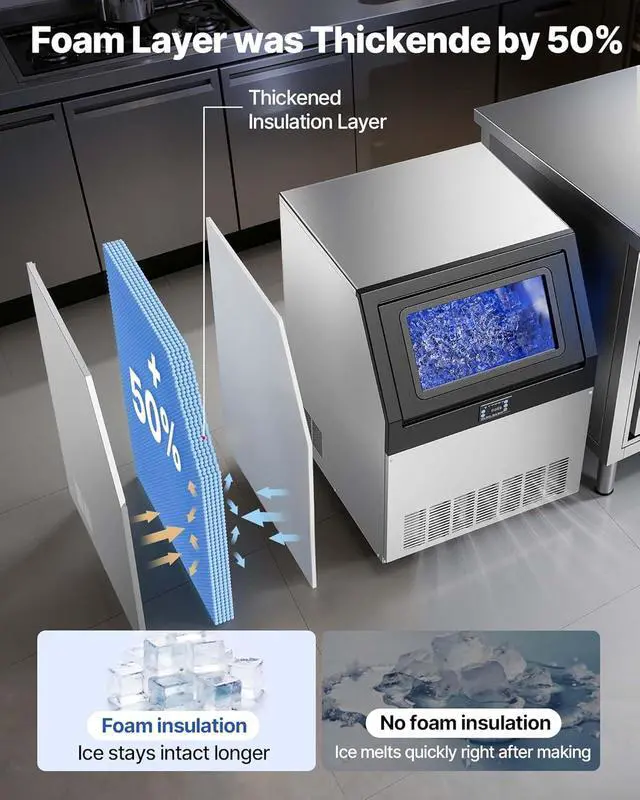 Alt view image 3 of 7 - Commercial Ice Maker Machine, 360 lbs/24h with 85 lbs Storage Capacity, Built-in/Freestanding/Under Counter, Stainless Steel Ice Maker with LED Display & Self-Cleaning, for Home Bar Restaurant