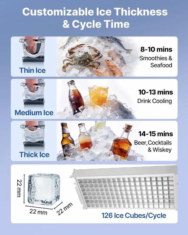 Alt view image 4 of 7 - Commercial Ice Maker Machine, 360 lbs/24h with 85 lbs Storage Capacity, Built-in/Freestanding/Under Counter, Stainless Steel Ice Maker with LED Display & Self-Cleaning, for Home Bar Restaurant