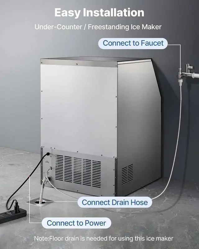 Alt view image 6 of 7 - Commercial Ice Maker Machine, 360 lbs/24h with 85 lbs Storage Capacity, Built-in/Freestanding/Under Counter, Stainless Steel Ice Maker with LED Display & Self-Cleaning, for Home Bar Restaurant