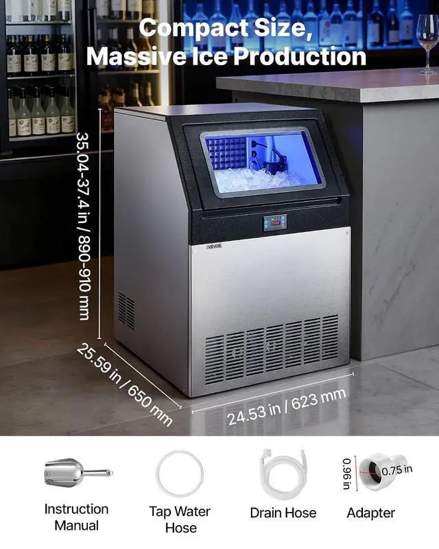 Alt view image 7 of 7 - Commercial Ice Maker Machine, 360 lbs/24h with 85 lbs Storage Capacity, Built-in/Freestanding/Under Counter, Stainless Steel Ice Maker with LED Display & Self-Cleaning, for Home Bar Restaurant