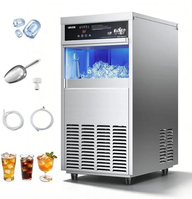 Main image of Commercial Ice Maker Machine, 100 lbs/24h with 30-35 lbs Storage, Bullet Ice,Built-in/Freestanding/Under Counter, Stainless Steel Ice Maker with LED Display for Home Bar Restaurant