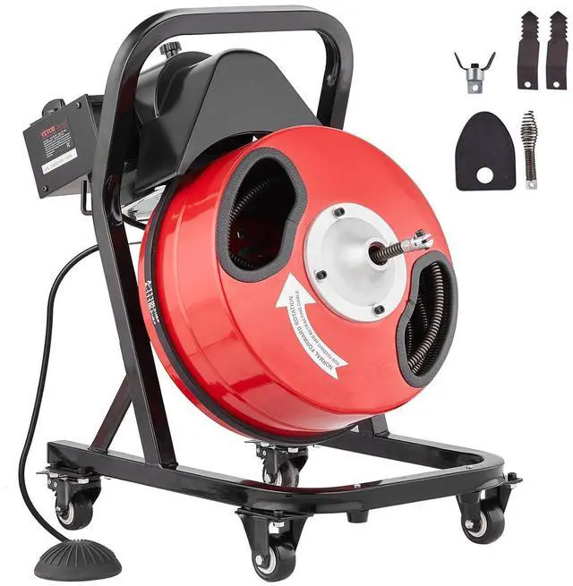 Main image of 50FT x 1/2Inch Sewer Snake Machine, Drain Cleaning Machine on 4 Wheels, Electri Drain Auger with 4 Cutters & Foot Switch for 1''- 4'' Pipes
