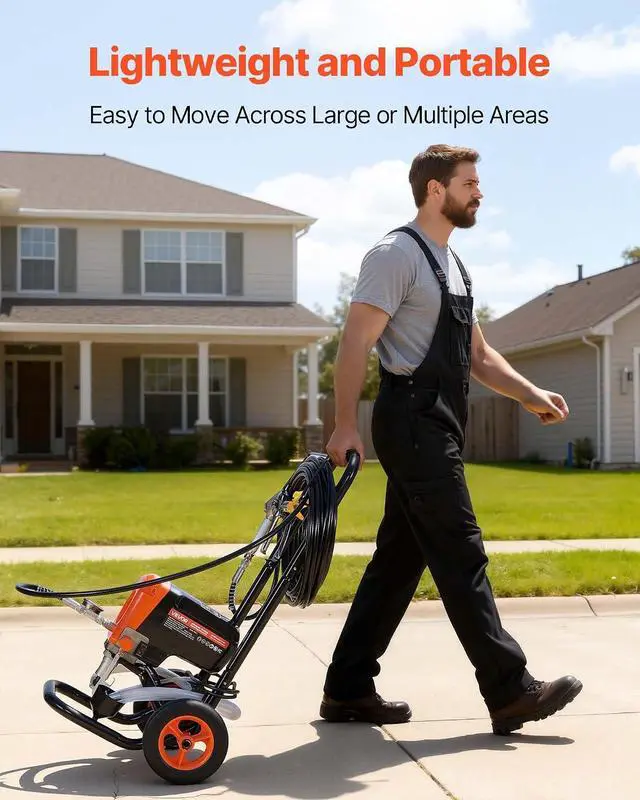 Alt view image 7 of 7 - Stand Airless Paint Sprayer, 900W, 3300PSI High Pressure Airless Sprayer with Cart, Cleaning Brush, Hose, Extension Rod, Nozzles, Electric Spray Paint Machine for Interior or Exterior of House
