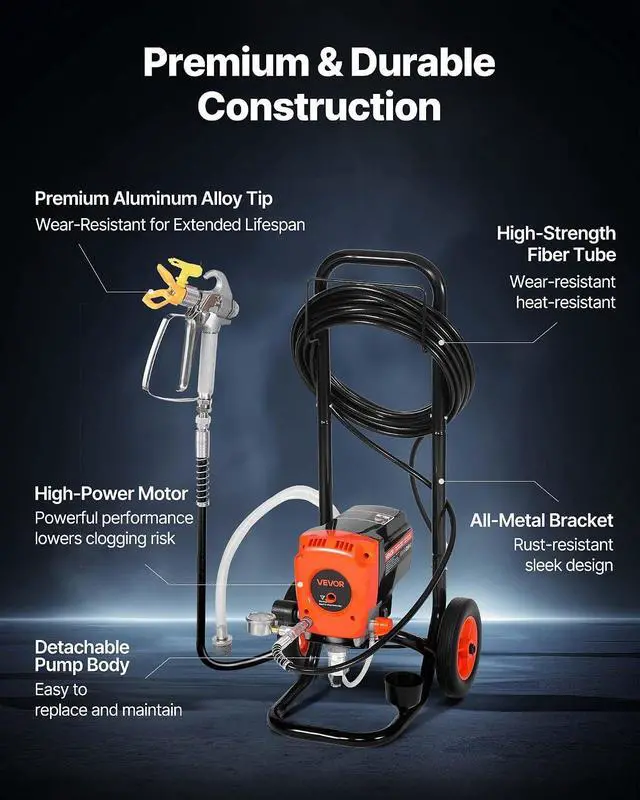 Alt view image 5 of 7 - Stand Airless Paint Sprayer, 900W, 3300PSI High Pressure Airless Sprayer with Cart, Cleaning Brush, Hose, Extension Rod, Nozzles, Electric Spray Paint Machine for Interior or Exterior of House