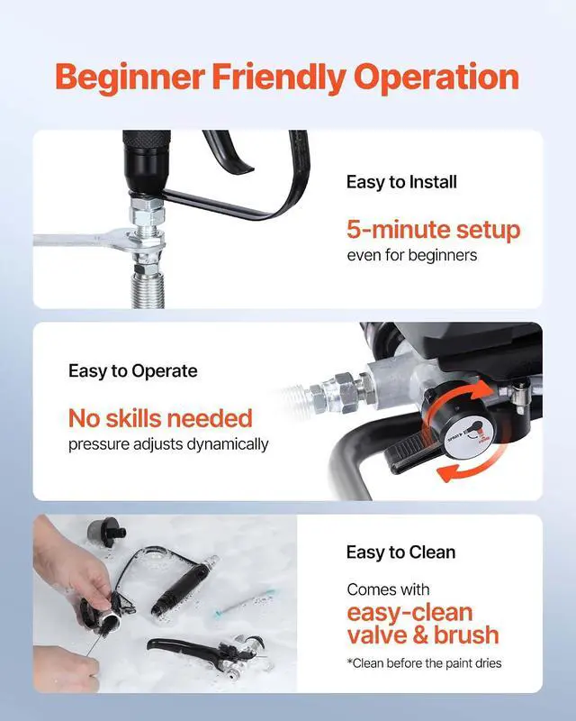 Alt view image 5 of 7 - Stand Airless Paint Sprayer, 650W, 3000PSI High Pressure Airless Sprayer with Cart, Cleaning Brush, Hose, Extension Rod, Nozzles, Electric Spray Paint Machine for House Exterior and Interior
