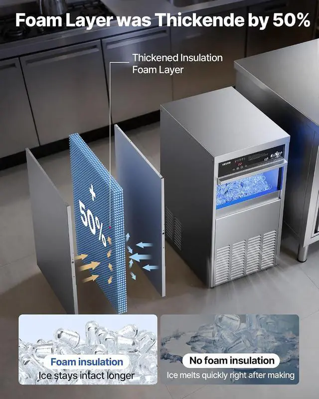 Alt view image 3 of 7 - Commercial Ice Maker Machine, 100 lbs/24h with 30-35 lbs Storage, Bullet Ice,Built-in/Freestanding/Under Counter, Stainless Steel Ice Maker with LED Display for Home Bar Restaurant