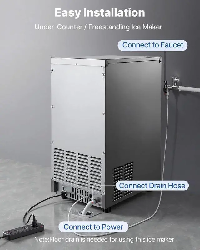 Alt view image 6 of 7 - Commercial Ice Maker Machine, 100 lbs/24h with 30-35 lbs Storage, Bullet Ice,Built-in/Freestanding/Under Counter, Stainless Steel Ice Maker with LED Display for Home Bar Restaurant