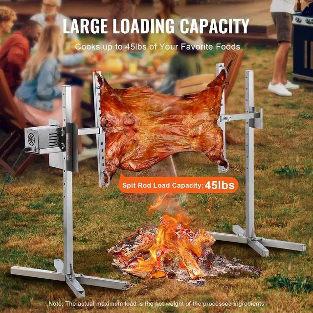 Alt view image 3 of 7 - Electric BBQ Rotisserie Grill Kit, 52 Inch 88 lbs Capacity, Automatic 38W Motor Height Adjustable Universal Roaster Stand, Stainless Steel Grilling Kit, Spit Rod with Heat Shield for Pig Lamb