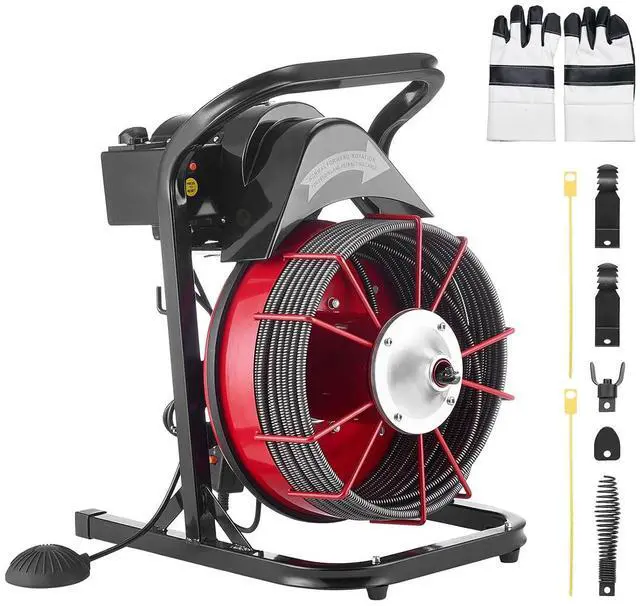 Main image of Drain Cleaner Machine 75 FT x 3/8 Inch, Sewer Snake Auger Manual Feed with 4 Cutters & Air-activated Foot Switch for 2" to 4" Pipes