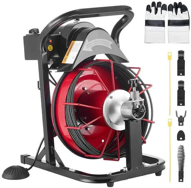 Main image of Drain Cleaner Machine 50 FT x 5/16 Inch, Auto Feed Sewer Snake Auger with 4 Cutters & Air-Activated Foot Switch for 2" to 4" Pipes
