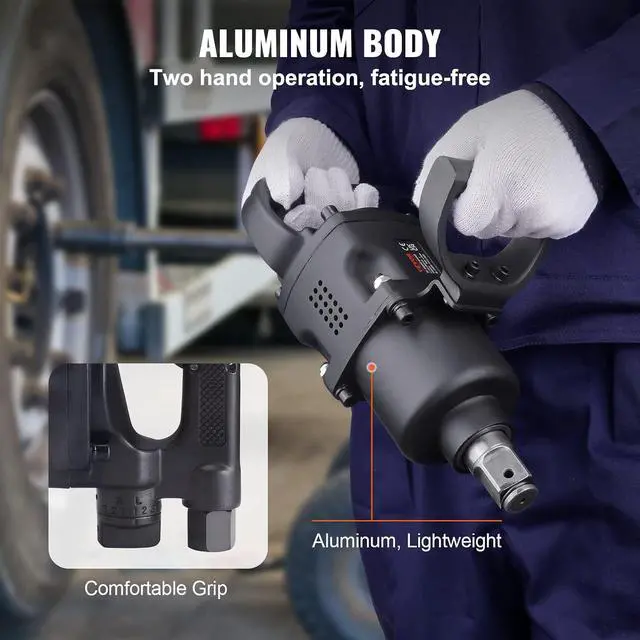 Alt view image 3 of 7 - 1 Inch Air Impact Wrench, Up to 2730 ft-lbs Reverse Torque Output 1" Pneumatic Impact Gun Lightweight w/ 2 Handles for Heavy Duty Repairs and Maintenance