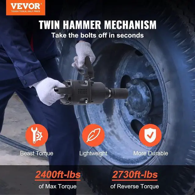 Alt view image 2 of 7 - 1 Inch Air Impact Wrench, Up to 2730 ft-lbs Reverse Torque Output 1" Pneumatic Impact Gun Lightweight w/ 2 Handles for Heavy Duty Repairs and Maintenance