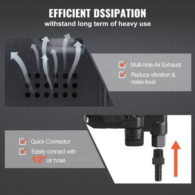 Alt view image 5 of 7 - 1 Inch Air Impact Wrench, Up to 2730 ft-lbs Reverse Torque Output 1" Pneumatic Impact Gun Lightweight w/ 2 Handles for Heavy Duty Repairs and Maintenance