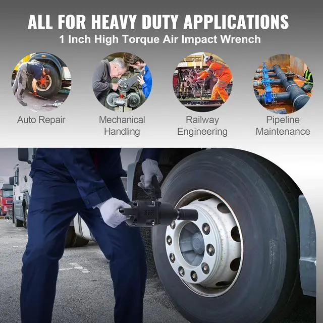 Alt view image 6 of 7 - 1 Inch Air Impact Wrench, Up to 2730 ft-lbs Reverse Torque Output 1" Pneumatic Impact Gun Lightweight w/ 2 Handles for Heavy Duty Repairs and Maintenance