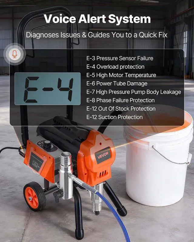 Alt view image 3 of 7 - Stand Airless Paint Sprayer, 1500W, 3300PSI High Pressure Airless Sprayer with Cart, Cleaning Brush, Hose, Extension Rod, Nozzles, Electric Spray Paint Machine for Large Apartments, Buildings
