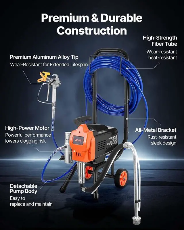 Alt view image 6 of 7 - Stand Airless Paint Sprayer, 1500W, 3300PSI High Pressure Airless Sprayer with Cart, Cleaning Brush, Hose, Extension Rod, Nozzles, Electric Spray Paint Machine for Large Apartments, Buildings