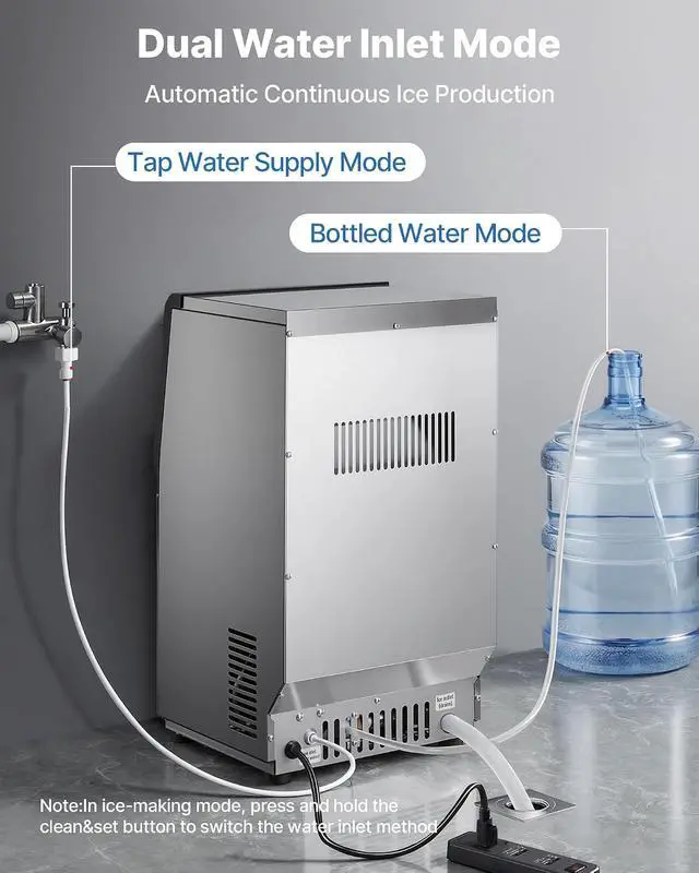 Alt view image 6 of 7 - Commercial Ice Maker Machine, 90 lbs/24h with 13 lbs Storage Capacity, Dual Water Inlet Countertop/Freestanding/Under Counter, Stainless Steel Ice Maker with LED Display, for Home Bar