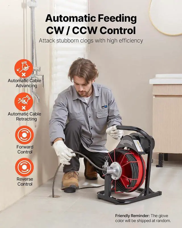 Alt view image 2 of 7 - Drain Cleaner Machine 50 FT x 5/16 Inch, Auto Feed Sewer Snake Auger with 4 Cutters & Air-Activated Foot Switch for 2" to 4" Pipes
