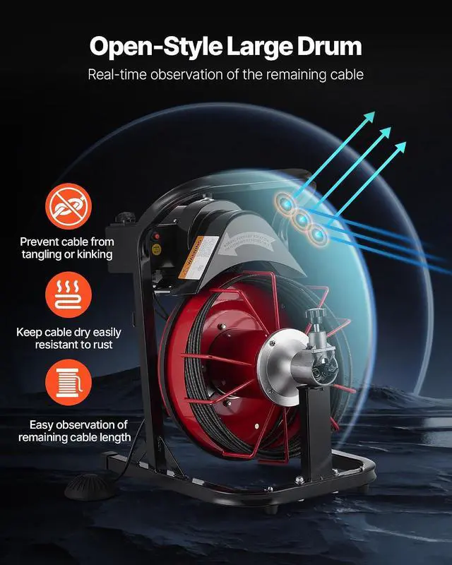 Alt view image 4 of 7 - Drain Cleaner Machine 50 FT x 5/16 Inch, Auto Feed Sewer Snake Auger with 4 Cutters & Air-Activated Foot Switch for 2" to 4" Pipes