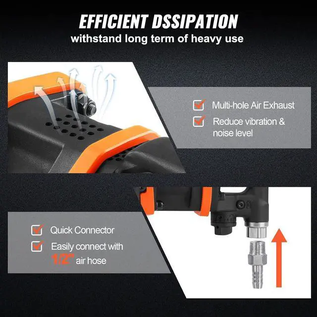 Alt view image 5 of 7 - 1 Inch Air Impact Wrench, Up to 3160 ft-lbs High Reverse Torque Output 1" Pneumatic Impact Gun w/ 8 Inch Extended Anvil & Carrying Case for Heavy Duty Repairs and Maintenance
