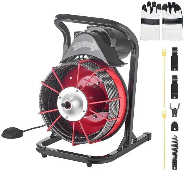 Main image of 50FT x 1/2 Inch Drain Cleaning Machine, 250W Electric Drain Auger, Portable Sewer Snake Auger Cleaner with Cutters & Air-Activated Foot Switch for 1" to 4" Pipes, Black, Red