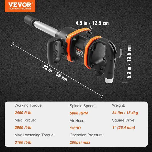 Alt view image 7 of 7 - 1 Inch Air Impact Wrench, Up to 3160 ft-lbs High Reverse Torque Output 1" Pneumatic Impact Gun w/ 8 Inch Extended Anvil & Carrying Case for Heavy Duty Repairs and Maintenance