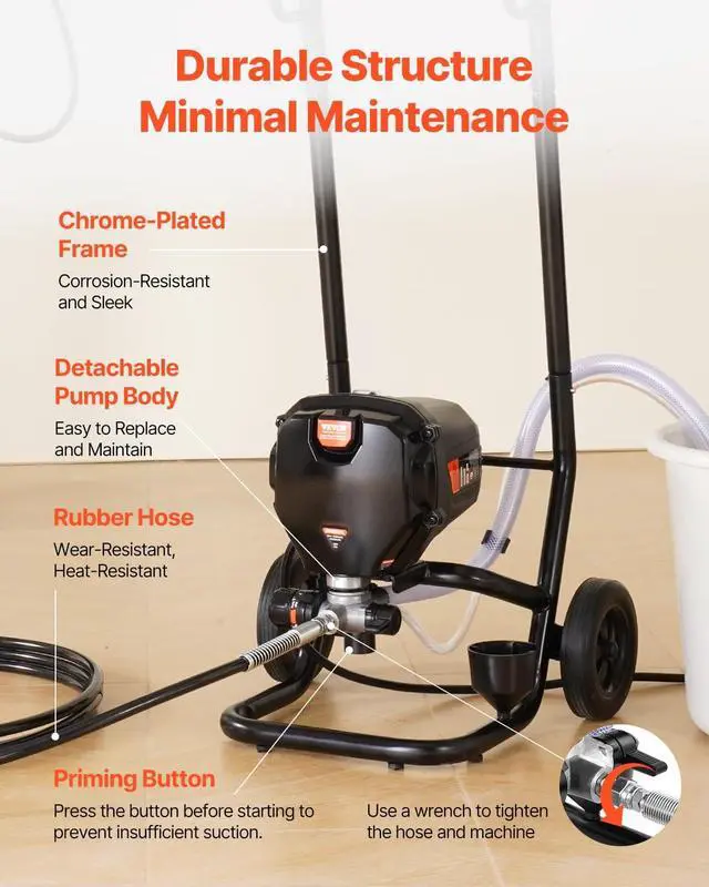 Alt view image 5 of 7 - 750W Stand Airless Paint Sprayer, 3000PSI High Efficiency Electric Airless Sprayer with Cart, Paint Sprayers for Home Interior and Exterior Furniture and Fences, Fine and Even Painting Effect