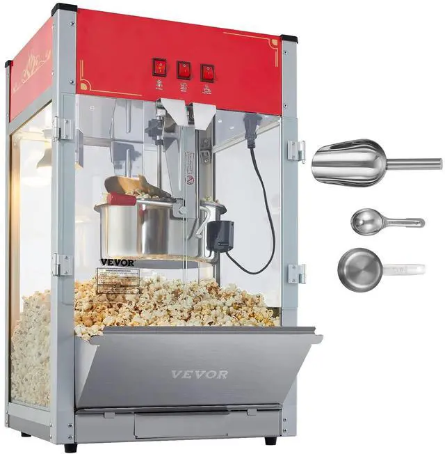 Main image of Commercial Popcorn Machine, 12 Oz Kettle, 1440 W Countertop Popcorn Maker for 80 Cups per Batch, Theater Style Popper with 3-Switch Control Steel Frame Tempered Glass Doors 1 Scoop 2 Spoons, Red