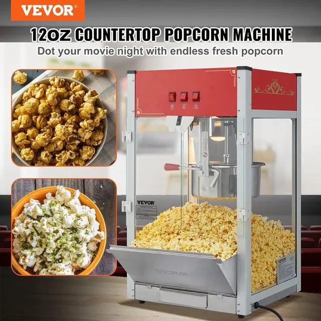 Alt view image 2 of 7 - Commercial Popcorn Machine, 12 Oz Kettle, 1440 W Countertop Popcorn Maker for 80 Cups per Batch, Theater Style Popper with 3-Switch Control Steel Frame Tempered Glass Doors 1 Scoop 2 Spoons, Red