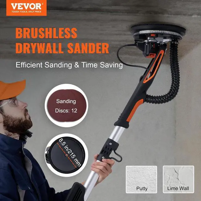 Alt view image 2 of 7 - Drywall Sander, 800W Brushless Motor Electric Sander, Variable Speed 1000-2300 RPM, Foldable Ceiling Sander with Double-Deck LED Lights, Extendable Handle, 12 Sanding Discs